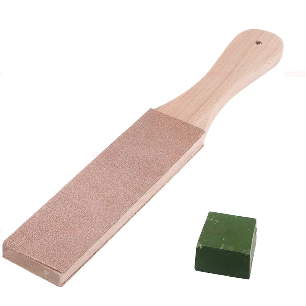 STONEGO Wooden Handle Leather Sharpening Strop Handmade Razor Polishing Board For Razor Knives Double Sided Home Sharpening Tool