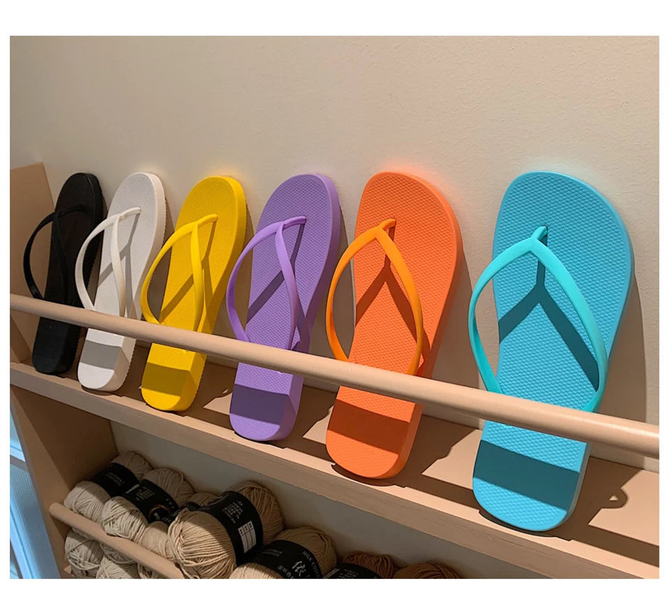 EOFK Women Flip Flops Summer New Outside Slippers PVC Soft Shoes Casual Shinny Pear Color Beach Plus Size 45 Flat with Solid
