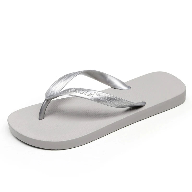 EOFK Women Flip Flops Summer New Outside Slippers PVC Soft Shoes Casual Shinny Pear Color Beach Plus Size 45 Flat with Solid