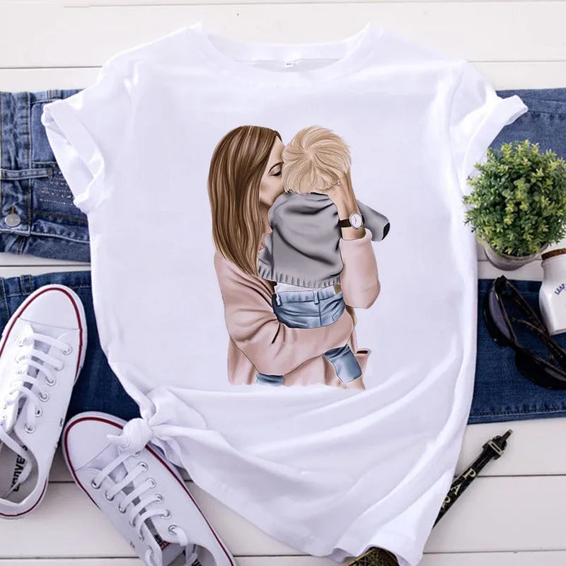 Mom and Men Queen Print Women T-shirt Best Mommy Summer Harajuku O Neck Funny 90S Tops Tee Daughter Casual Clothes,Drop Ship