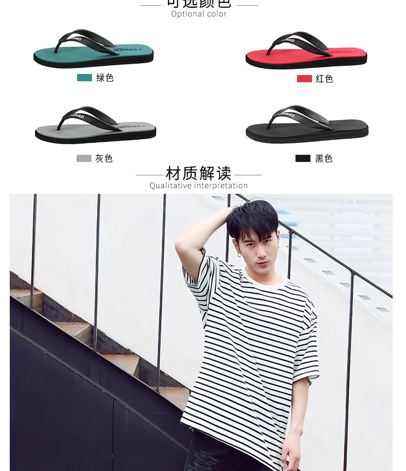 Men Flip Flops Summer Non-slip Outdoor Sandals Slippers Casual Rubber Beach Shoes Trend Wearproof Comfortable Fashion Antistatic