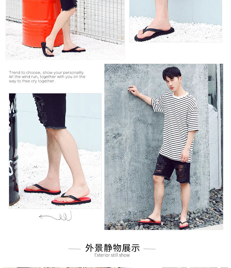 Men Flip Flops Summer Non-slip Outdoor Sandals Slippers Casual Rubber Beach Shoes Trend Wearproof Comfortable Fashion Antistatic