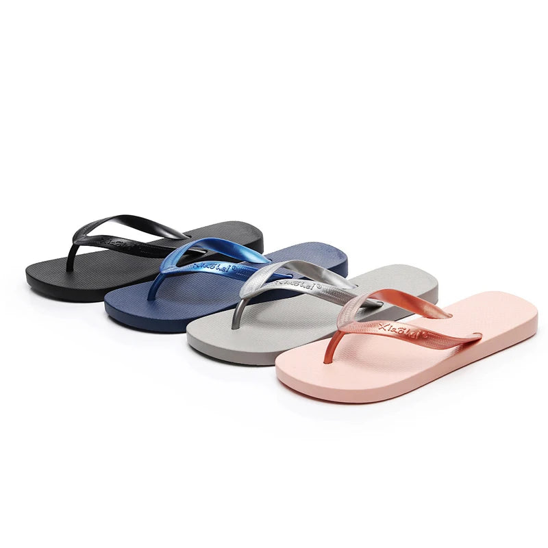 EOFK Women Flip Flops Summer New Outside Slippers PVC Soft Shoes Casual Shinny Pear Color Beach Plus Size 45 Flat with Solid