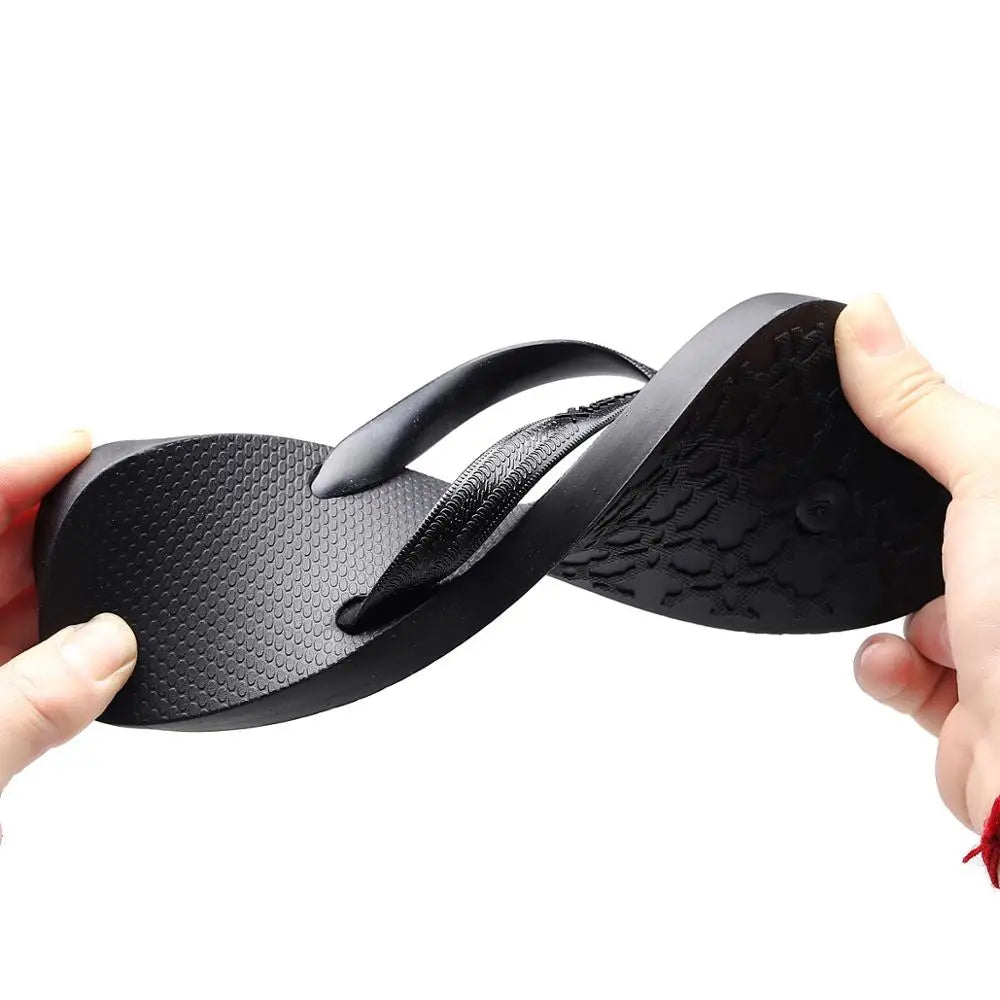 EOFK Women Flip Flops Summer New Outside Slippers PVC Soft Shoes Casual Shinny Pear Color Beach Plus Size 45 Flat with Solid