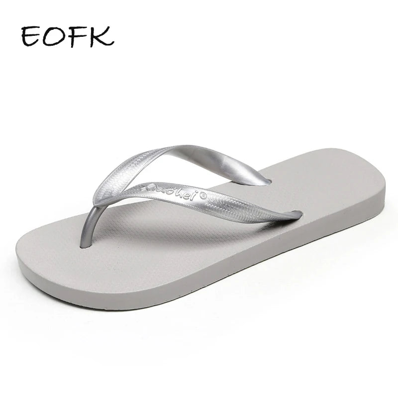 EOFK Women Flip Flops Summer New Outside Slippers PVC Soft Shoes Casual Shinny Pear Color Beach Plus Size 45 Flat with Solid