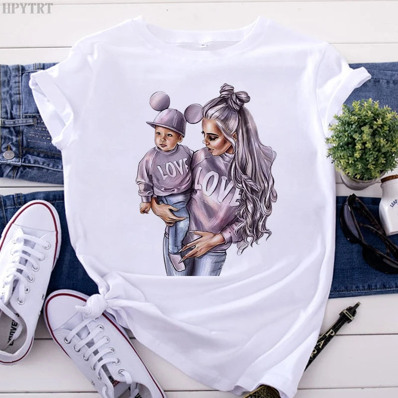 Mom and Men Queen Print Women T-shirt Best Mommy Summer Harajuku O Neck Funny 90S Tops Tee Daughter Casual Clothes,Drop Ship