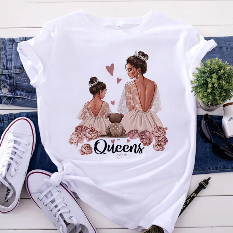 Mom and Men Queen Print Women T-shirt Best Mommy Summer Harajuku O Neck Funny 90S Tops Tee Daughter Casual Clothes,Drop Ship