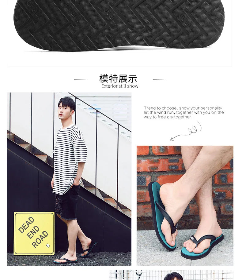 Men Flip Flops Summer Non-slip Outdoor Sandals Slippers Casual Rubber Beach Shoes Trend Wearproof Comfortable Fashion Antistatic