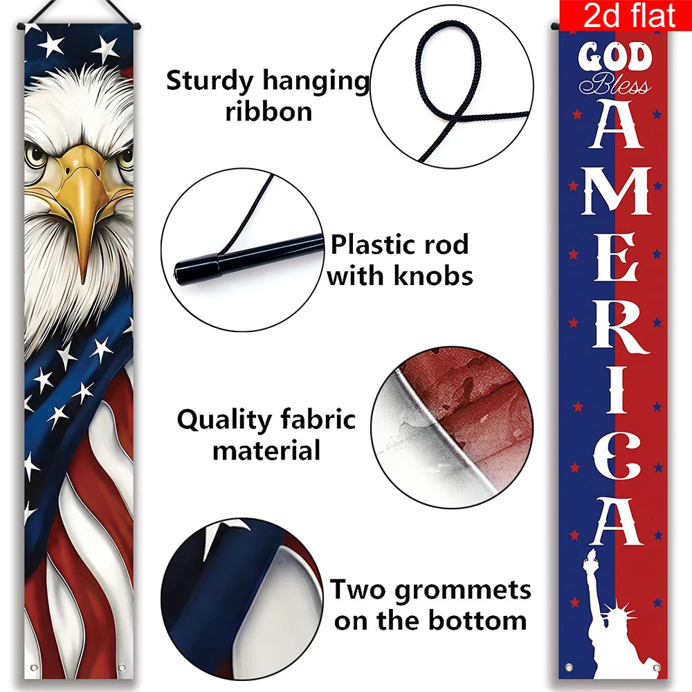 1 Set Patriotic Porch Banner American Flag Polyester Independence Day Front Door Hanging Decoration For 4th Of July Party Decor