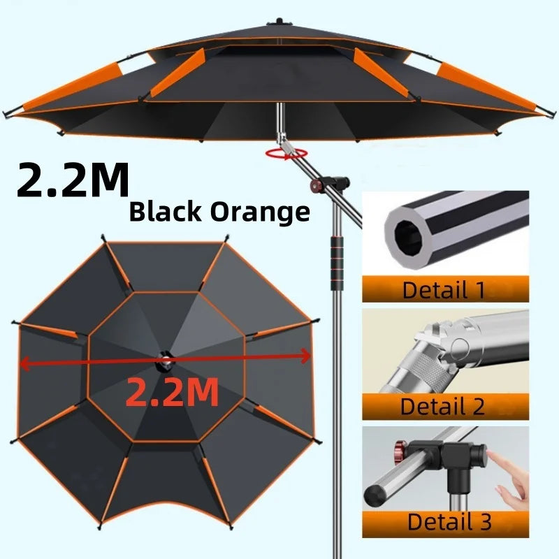 2.0-2.6M New Fishing Umbrella Upgraded Stainless Steel Mechanical Adjustment Fishing Parasol Sunshade  Large Beach Umbrella