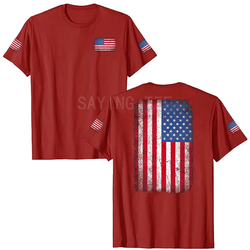 American Flag T-Shirt Men July 4th Patriotic USA Stars and Stripes Tee Defend The Police Sayings Graphic Tee Tops Men Clothing