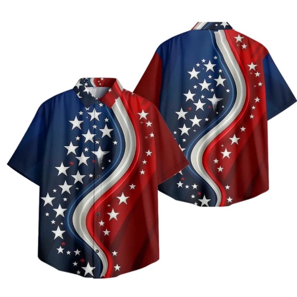 Men's Patriotic July 4th Button-Up Shirt American Flag Eagle Print Short Sleeve Casual Top for Independence Day Celebrations