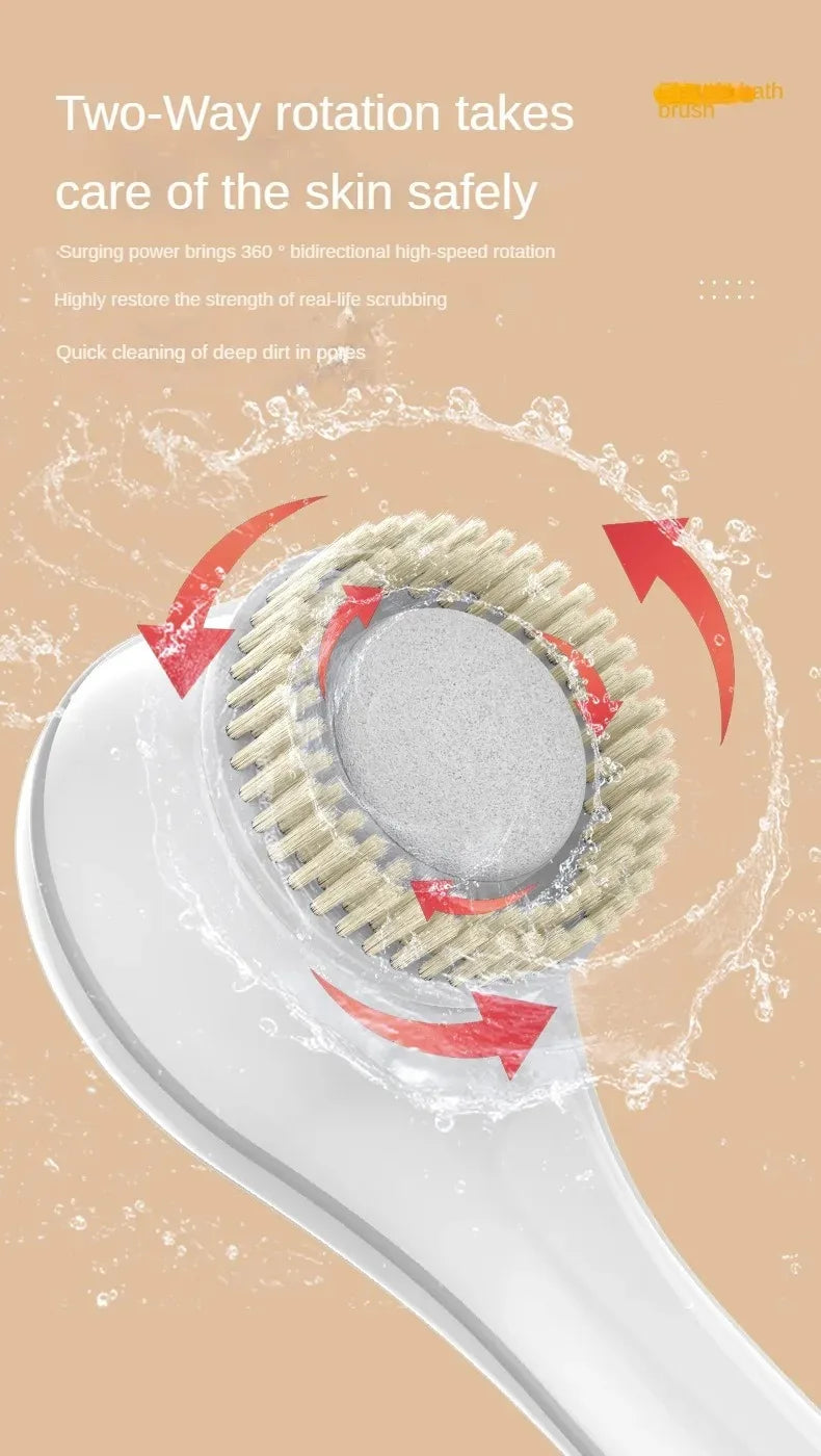 Electric Bath Brush with 6 Replaceable Heads, 360° Rotating Body Scrubber, IPX7 Waterproof, Type-C Rechargeable For Shower