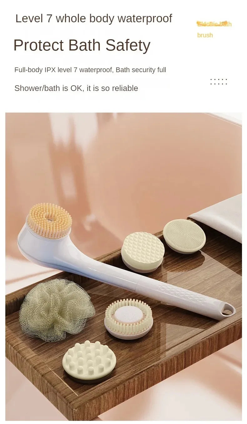 Electric Bath Brush with 6 Replaceable Heads, 360° Rotating Body Scrubber, IPX7 Waterproof, Type-C Rechargeable For Shower