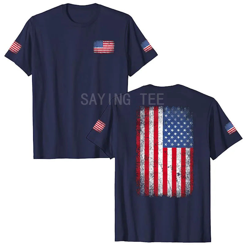 American Flag T-Shirt Men July 4th Patriotic USA Stars and Stripes Tee Defend The Police Sayings Graphic Tee Tops Men Clothing