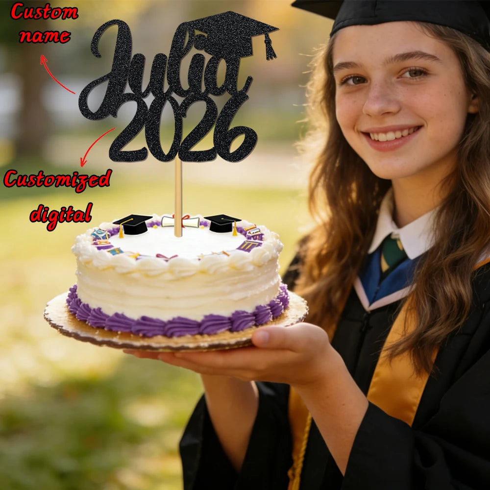 1pcs Customized graduation cake decorations for the Class of 2026, with customizable names, perfect for graduation parties decor