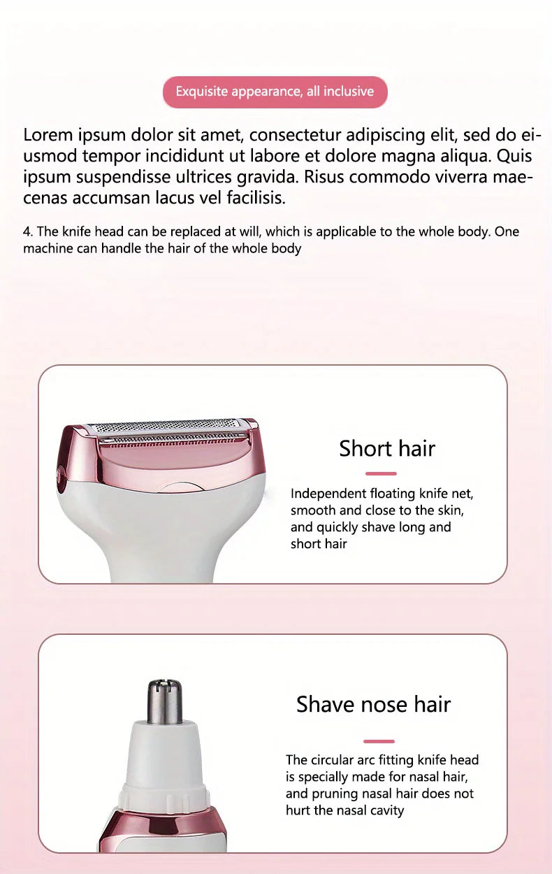 4 In 1 Electric Lady Shaver, Body Hair Removal Epilator, Painless Cordless Trimmer Razor, Gifts For Women