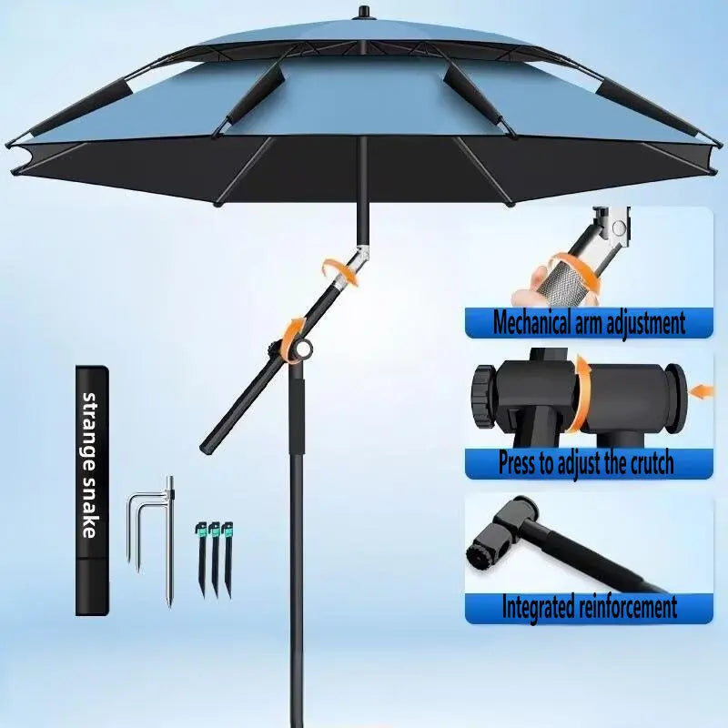 New Version Fishing Umbrella with Mechanical Arm Adjustment Big Beach Umbrella Large Parasol Outdoor Sunshade Protector