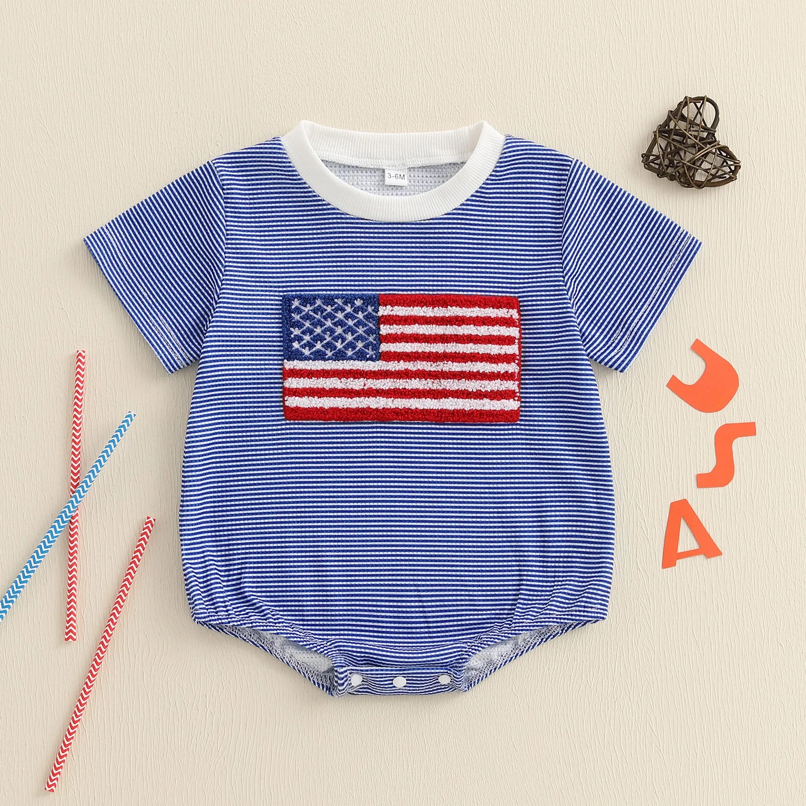 4th of July Baby Boy Outfit American Flag Short Sleeve Waffle Knit Romper Fourth of July Independence Day Bodysuits Clothes