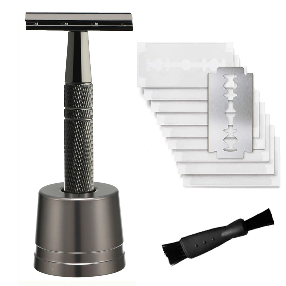 Double Edge Safety Razor for Women, with 10 pcs Safety Razor Blades Single Blade Razor Reusable Travel Essentials Women Razor