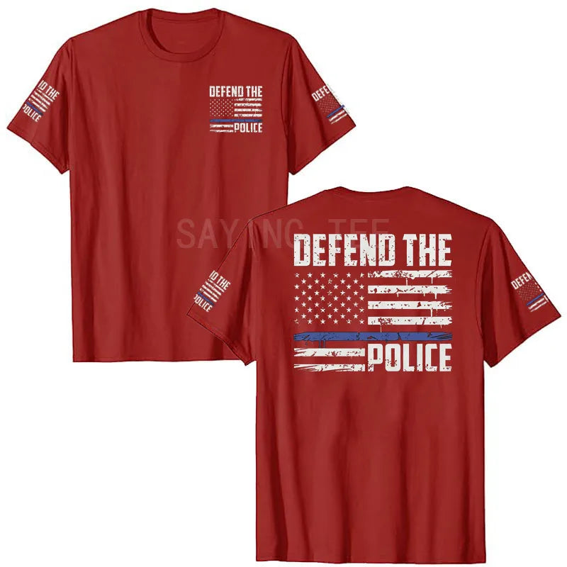 American Flag T-Shirt Men July 4th Patriotic USA Stars and Stripes Tee Defend The Police Sayings Graphic Tee Tops Men Clothing
