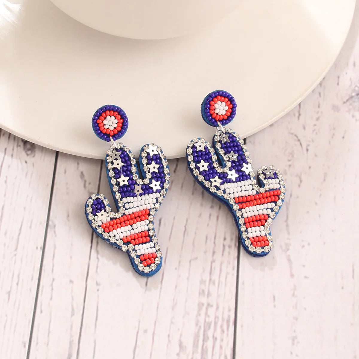 4th Fourth of July Jewelry Accessories Patriotic USA Independence Day American Flag Star Stripe Seed Beaded  Slippers Earrings
