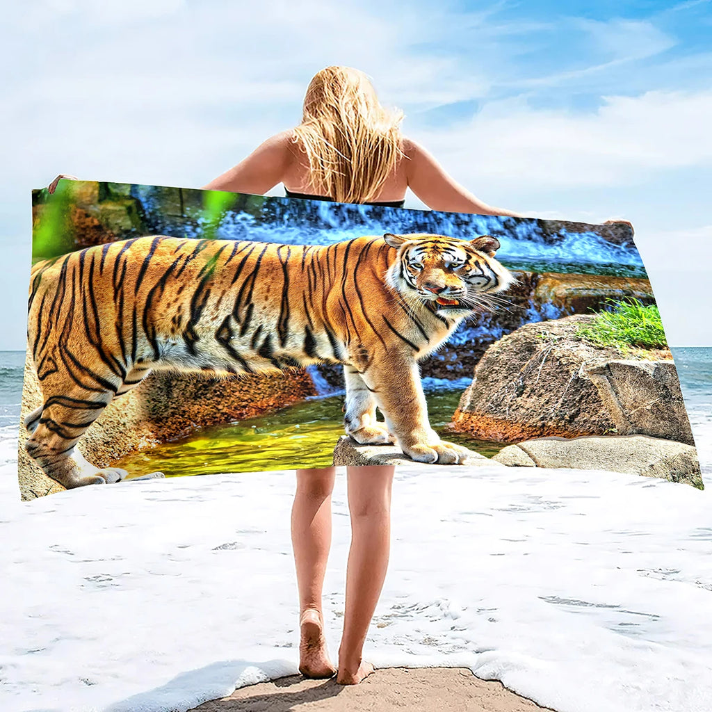 Oversized Beach Towel Pool Towels Microfiber Quick Dry Swim Towel Blanket Large Microfiber Sand Free Beach Towels Tiger Print