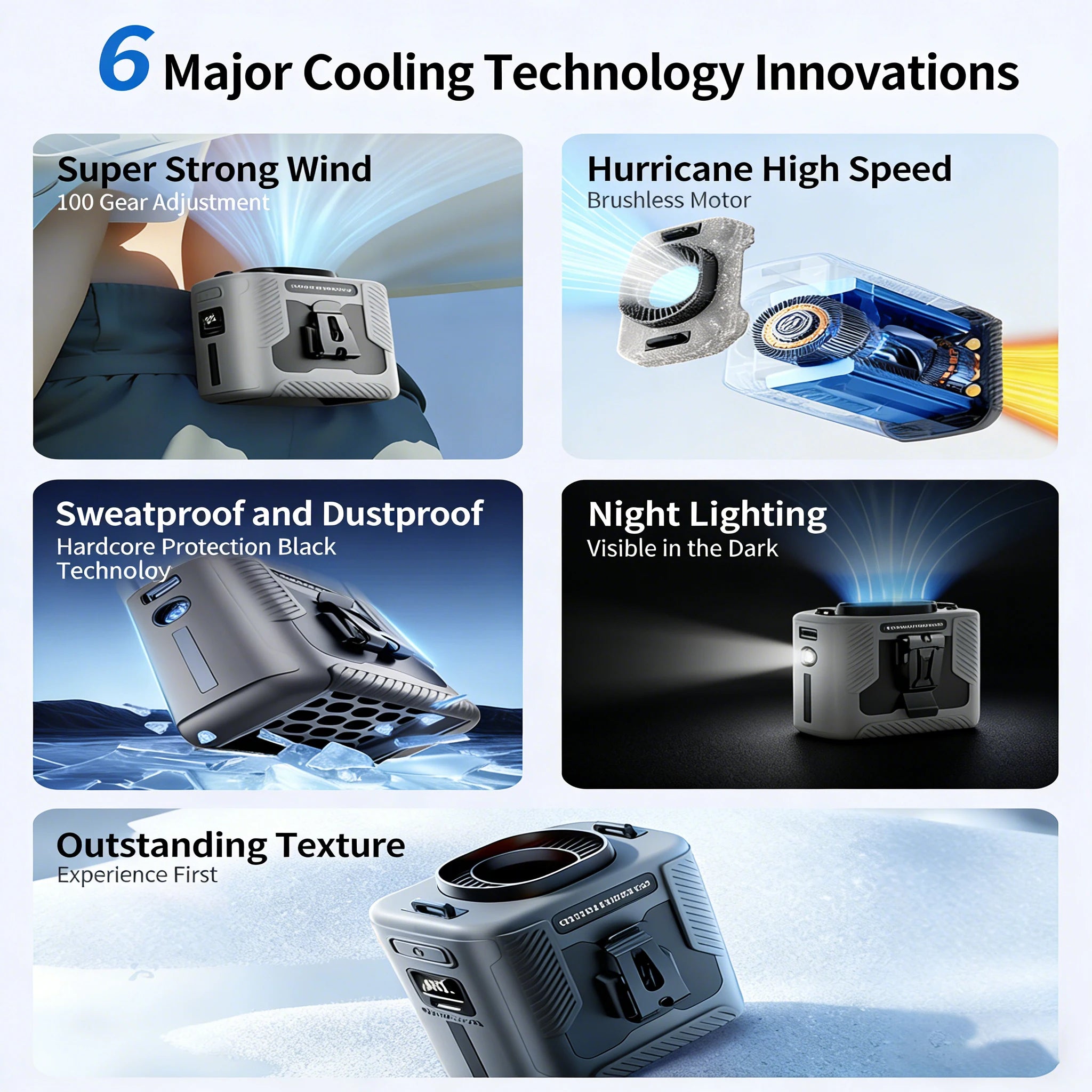Wearable Waist Fan With LED Light Rechargeable Portable Personal Cooling Fan for Outdoor Work  Air Conditioner-like Cooling