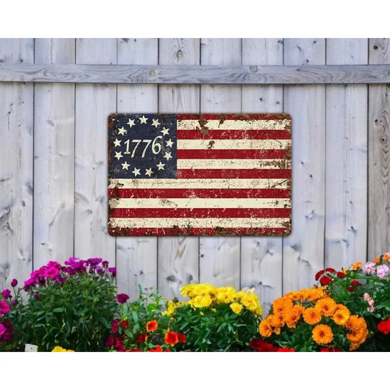 Primitive Fourth of July Decor - Betsy Ross 13 Star 1776 American Flag Sign - Independence Day Patriotic Colonial Decoration