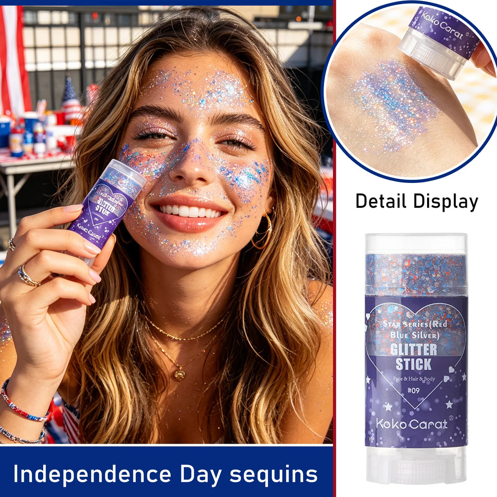 Patriotic Body Glitter Stick Independence Day Sequins Gel Red Blue Silver Sparkle 4th Of July Face Hair Makeup Festival Party