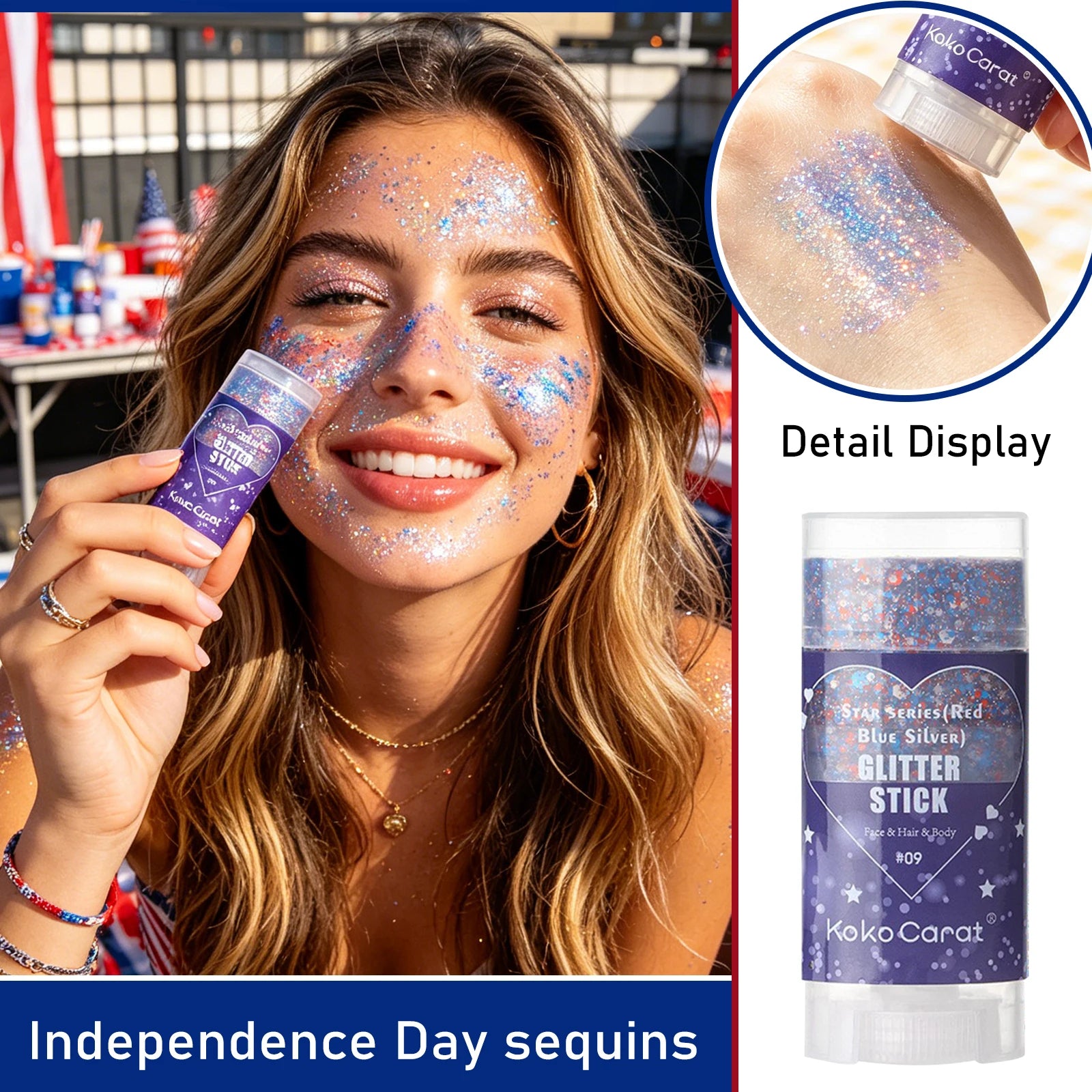 Patriotic Body Glitter Stick Independence Day Sequins Gel Red Blue Silver Sparkle 4th Of July Face Hair Makeup Festival Party