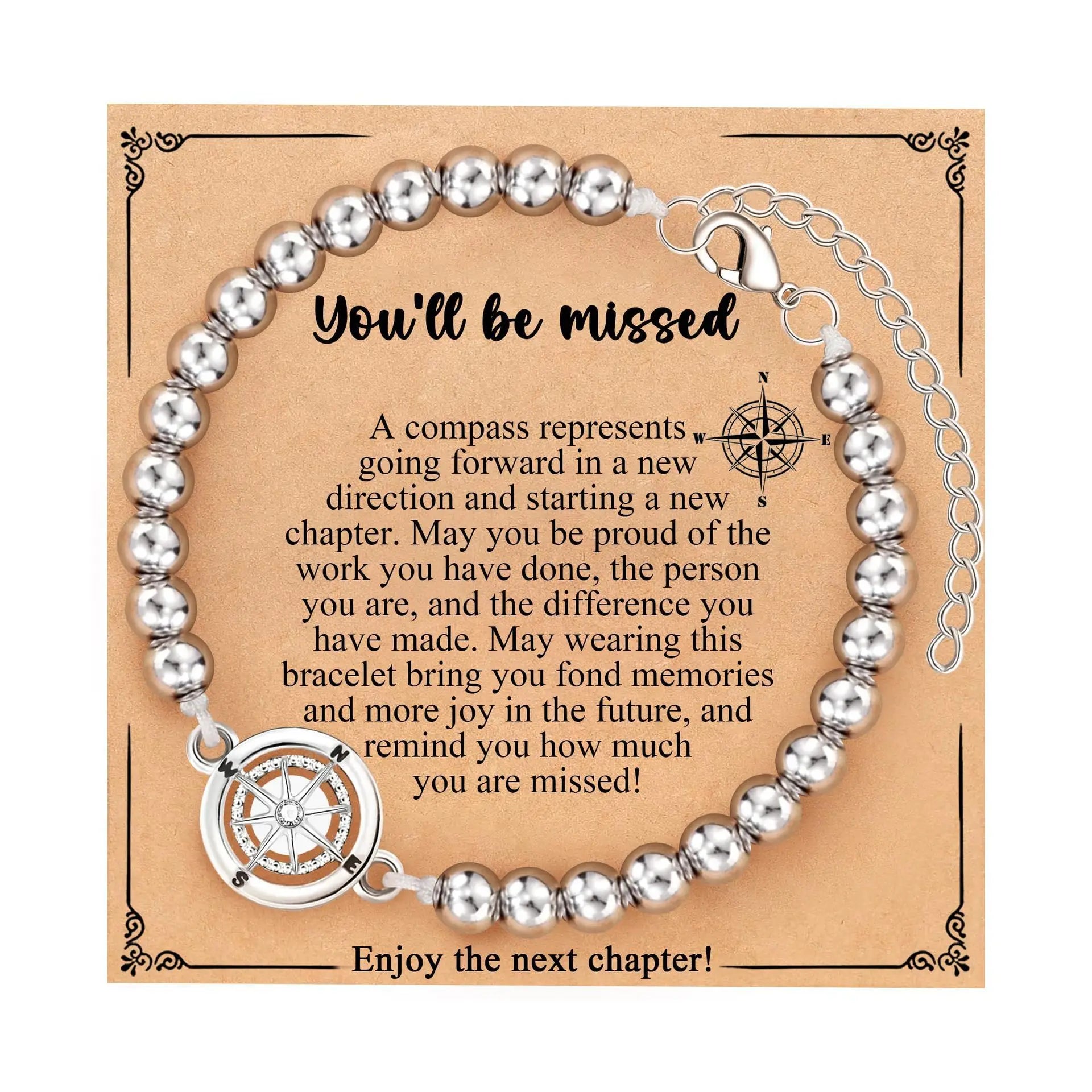 2026 Graduation Gifts for Her Him Sister - Stainless Steel Compass Beaded Bracelets for High School/College/Middle School Grads