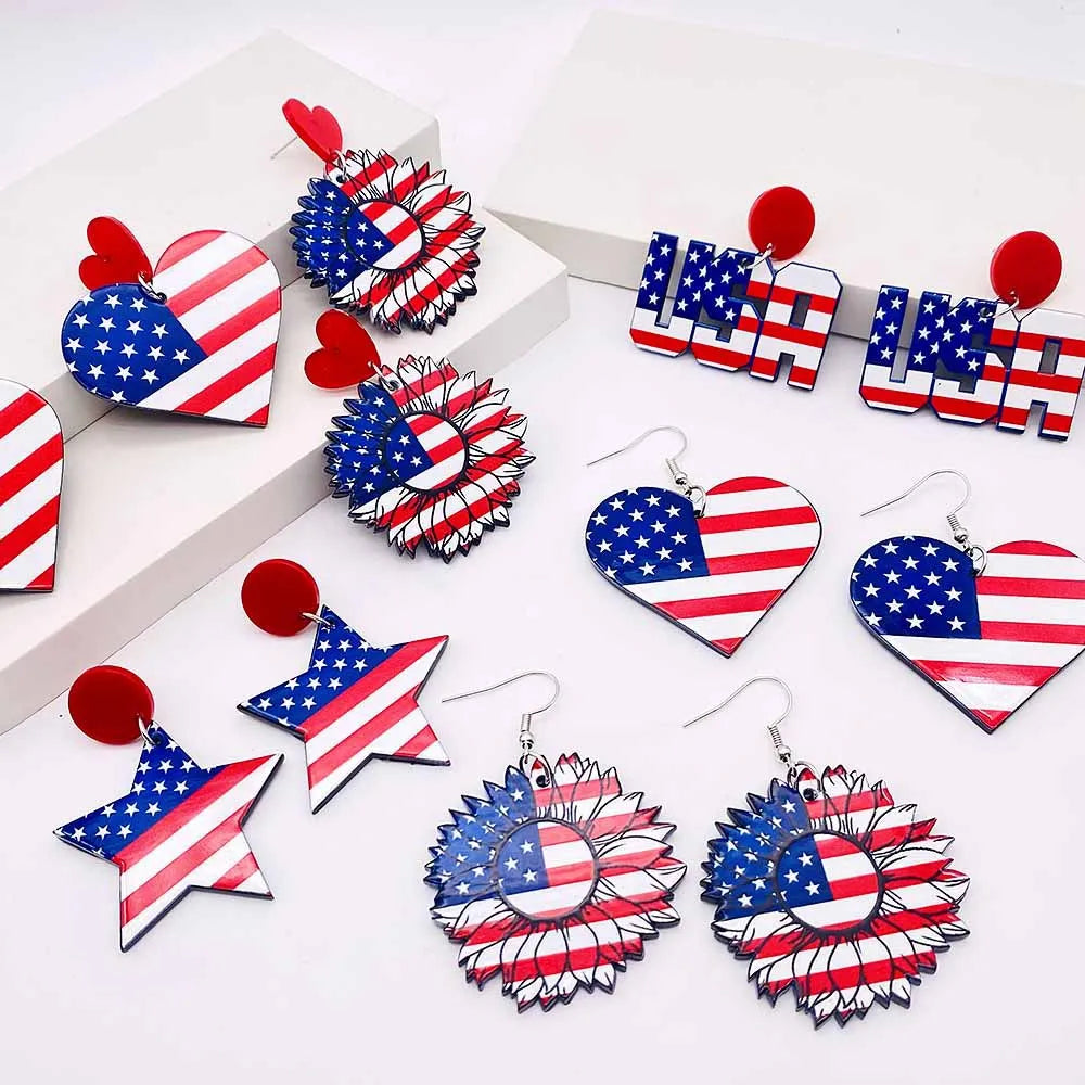 Patriotic Earrings 4th of July Earrings American Flag Sunflowe Acrylic Earrings for Women Independence Day Party Jewelry Gifts