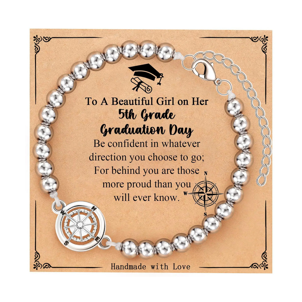 2026 Graduation Gifts for Her Him Sister - Stainless Steel Compass Beaded Bracelets for High School/College/Middle School Grads