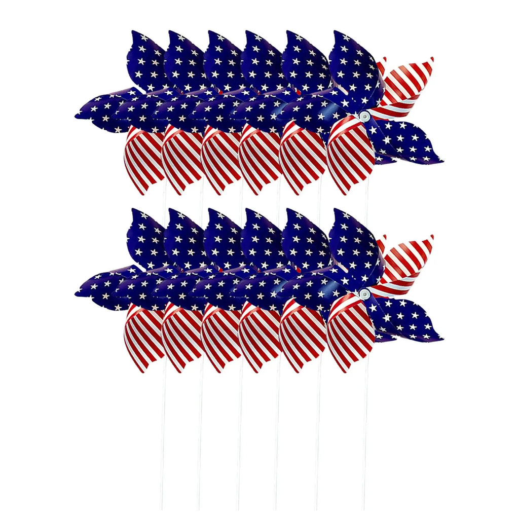 12pcs American Independence Day Handheld Pinwheels, 4th of July Patriotic Red White and Blue Wind Spinners, Holiday Decorations