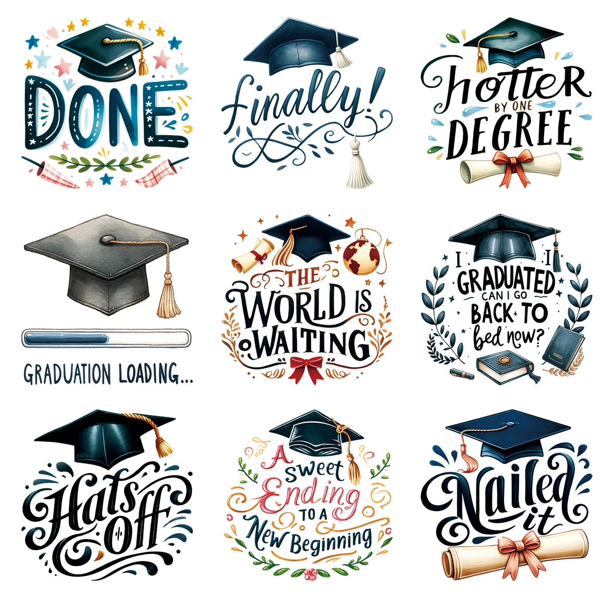9pcs Set Graduation Season 2025 Greetings Uv Cup Wraps Transfer Sticker For Glass Can Bottle Gift Decoration Sticker Students