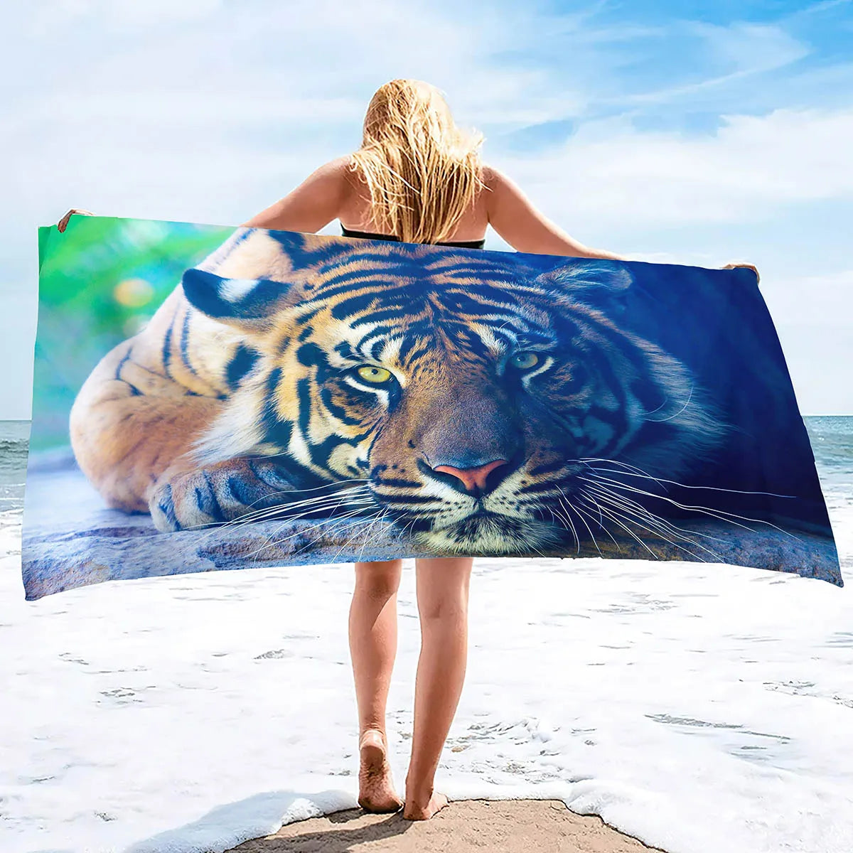 Oversized Beach Towel Pool Towels Microfiber Quick Dry Swim Towel Blanket Large Microfiber Sand Free Beach Towels Tiger Print