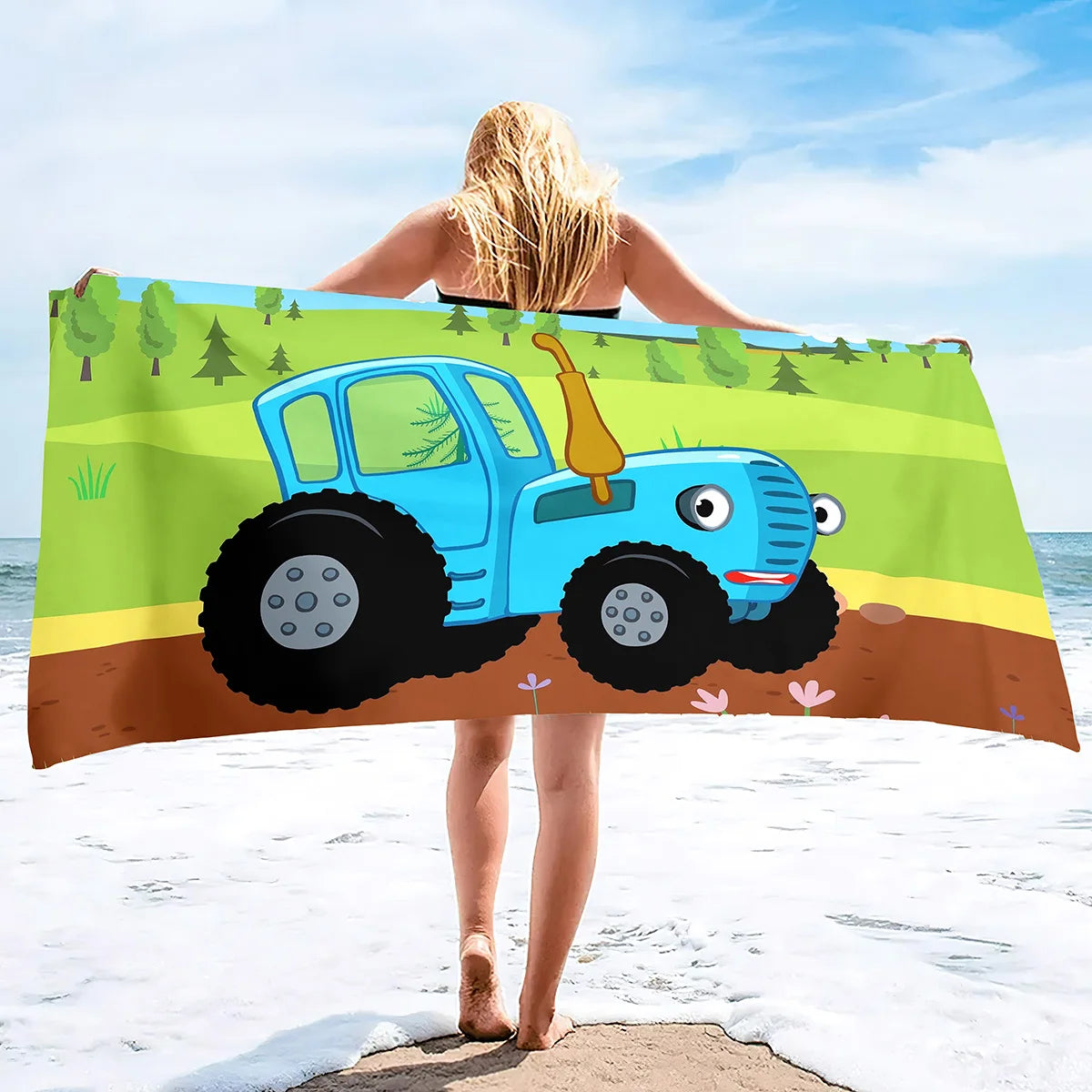 Microfiber Tractor Beach Towel, Sand Free Agricultural Vehicle Beach Towels Oversized, Quick Dry Soft Bath Towels for Sports