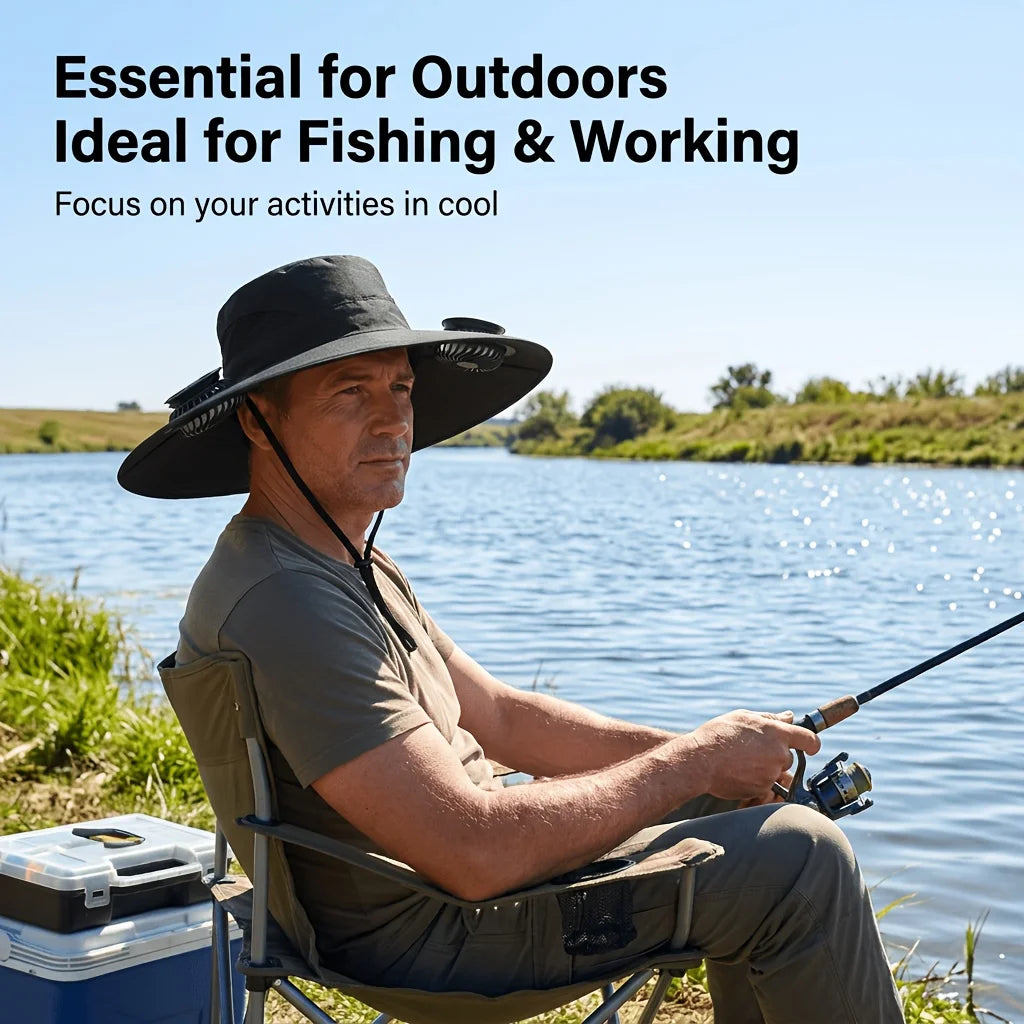 Outdoor Solar Fan Hat UV Protection Sun Hat with 2 Solar Powered Fans Cap Breathable Wide Brim Fishing Hat for Camping Hiking