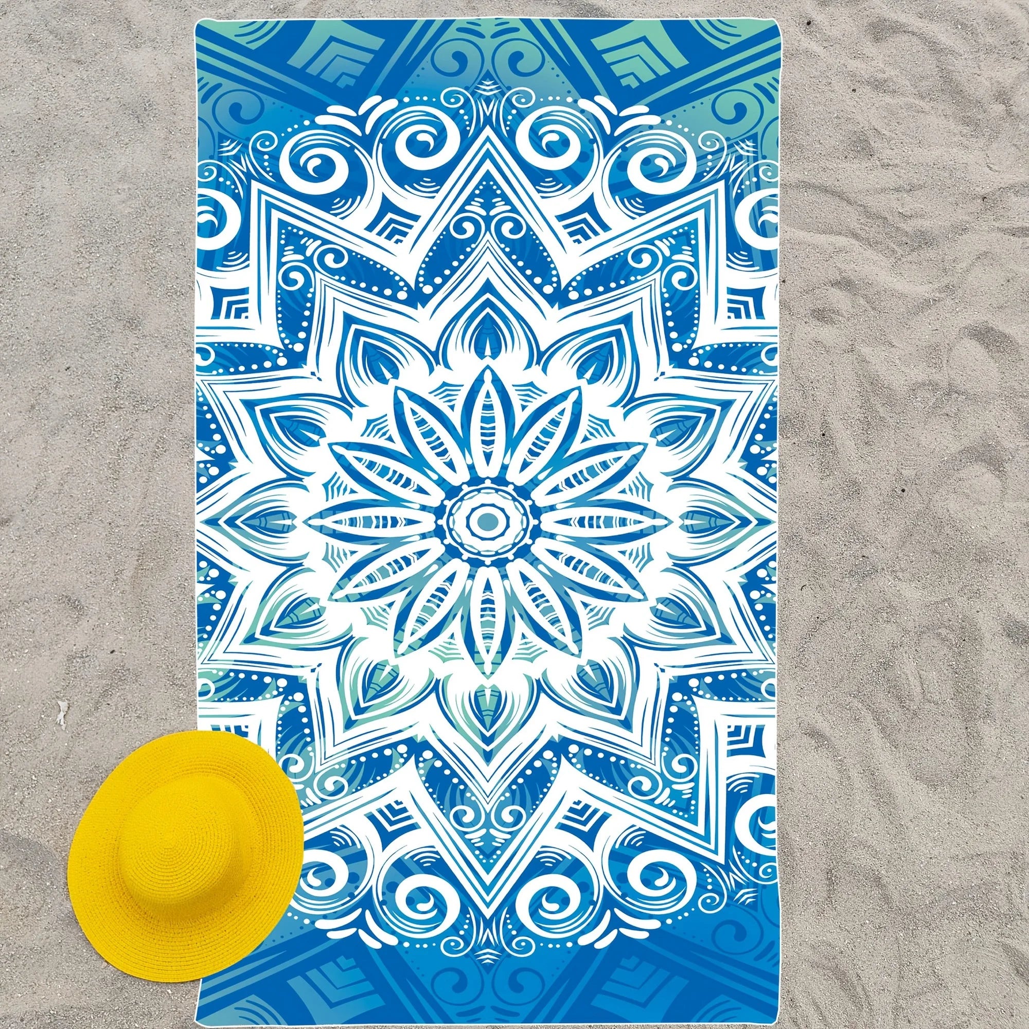 Blue and White Mandala Beach Towel: Ideal for Tropical Getaways Suitable for towels, bath towels, beach towels