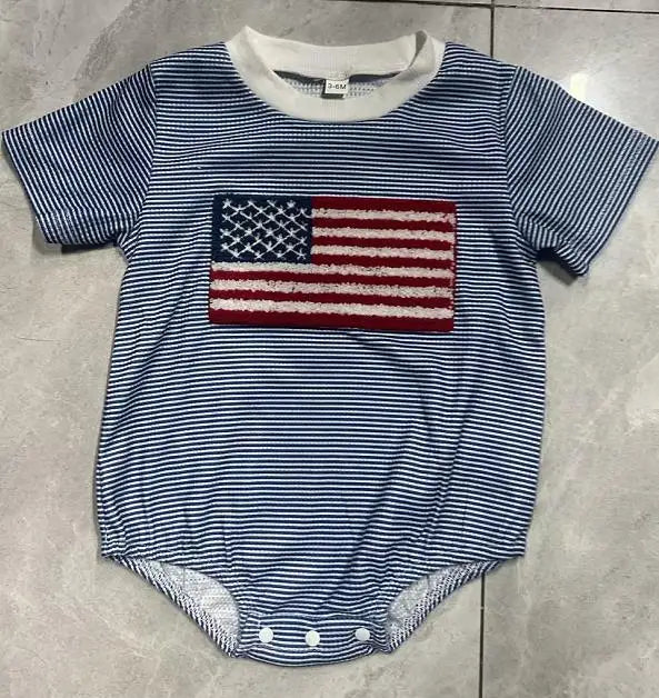 4th of July Baby Boy Outfit American Flag Short Sleeve Waffle Knit Romper Fourth of July Independence Day Bodysuits Clothes