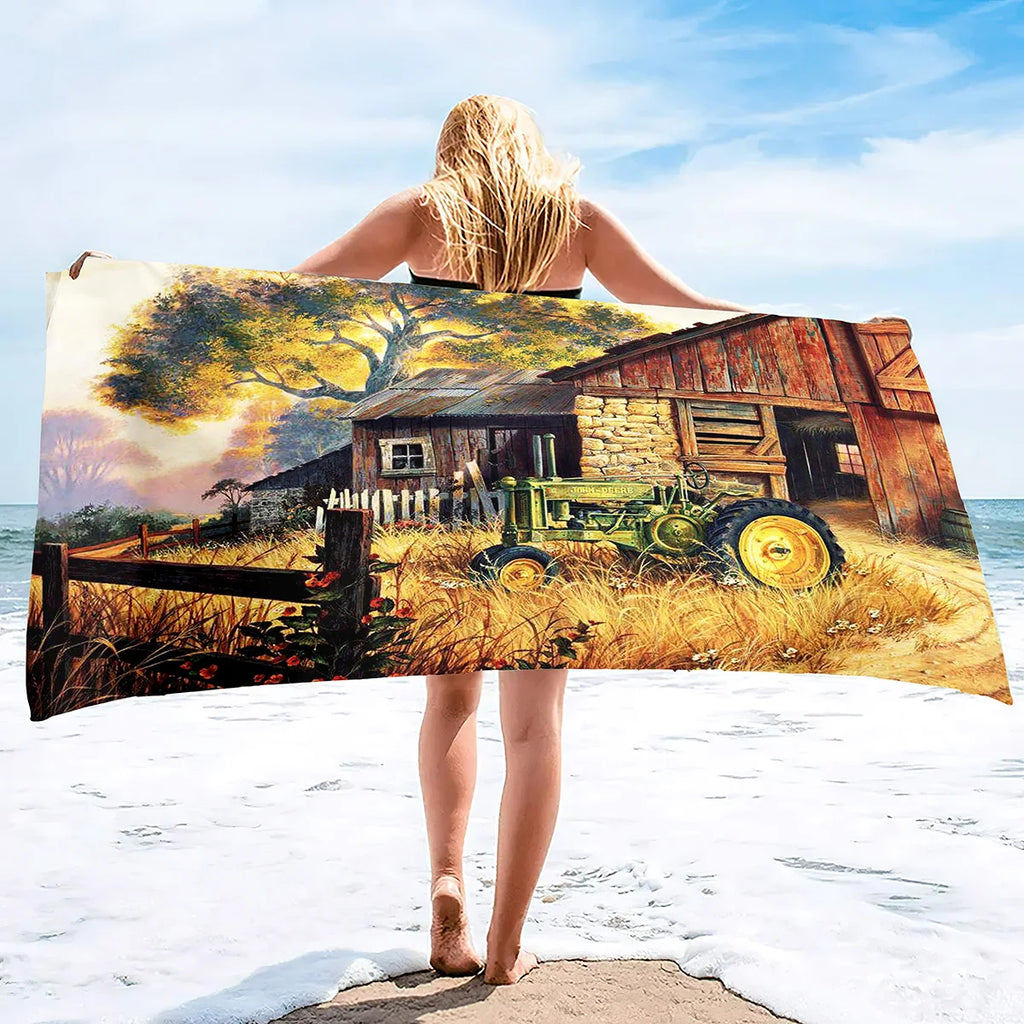 Microfiber Tractor Beach Towel, Sand Free Agricultural Vehicle Beach Towels Oversized, Quick Dry Soft Bath Towels for Sports