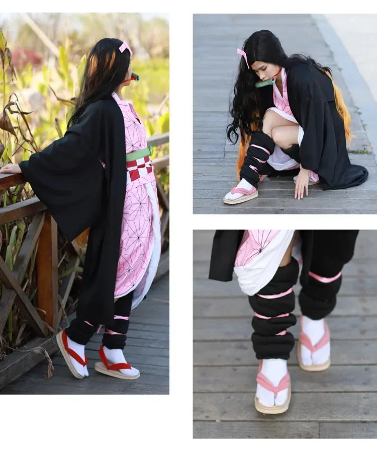 Hot Anime Demon Slayer Kimetsu No Yaiba Cosplay Accessories Kamado Nezuko Cosplay Clogs Kimono Flip-flops Geta Slippers Shoes