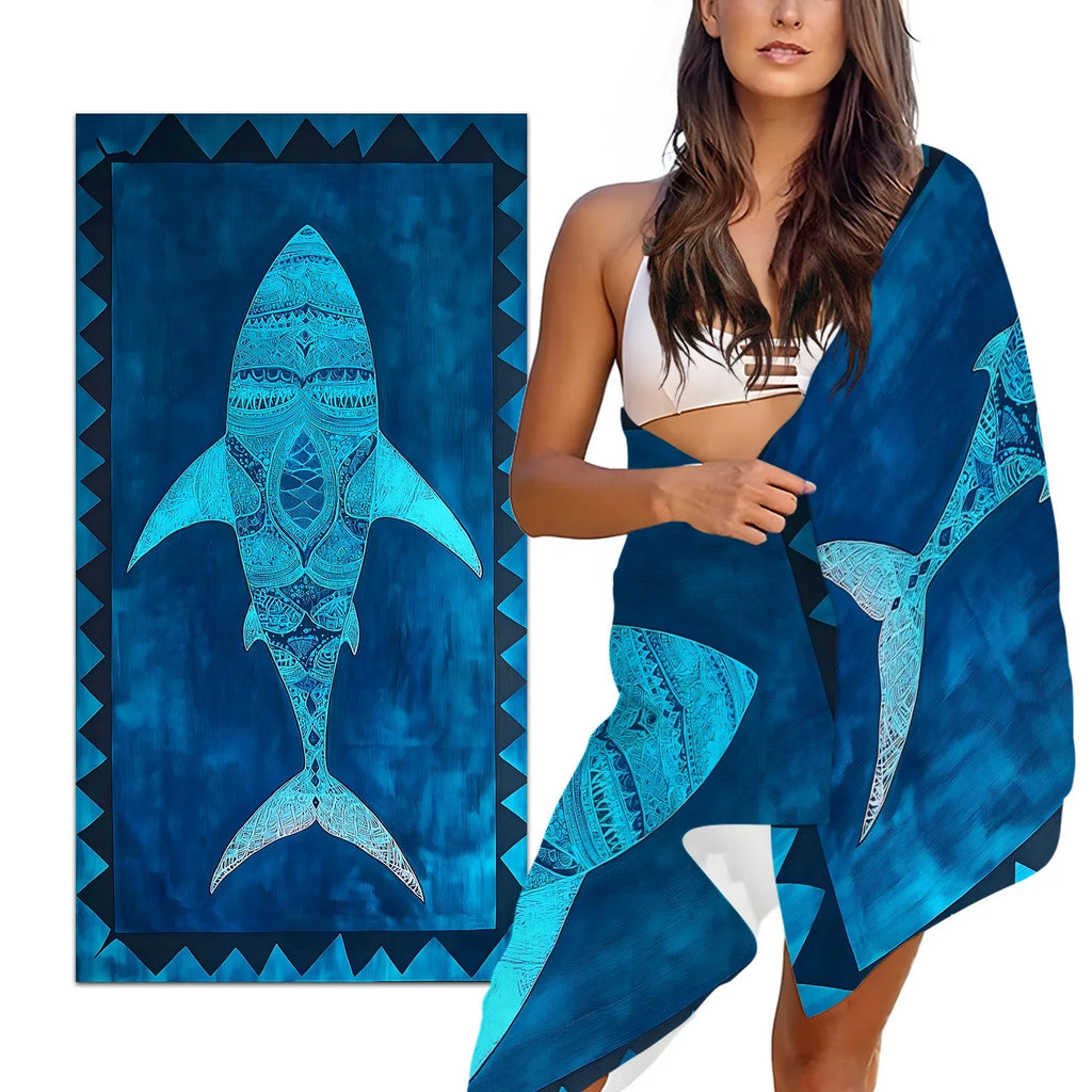 Exquisite Shark-Patterned Beach Towel for Summer Fun! Suitable for towels, bath towels, beach towels
