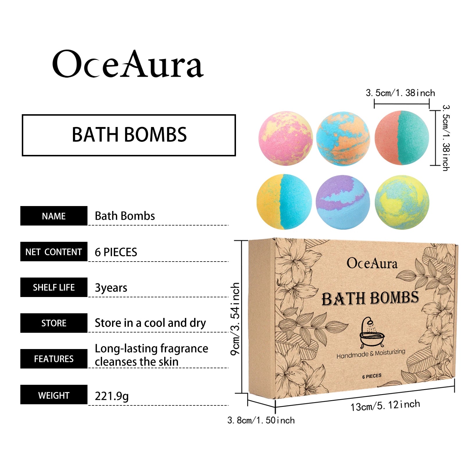 Floral Bath Bomb Set - Gentle Cleansing & Moisturizing, Long-Lasting Fragrance, Luxurious & Comfortable Bath Experience