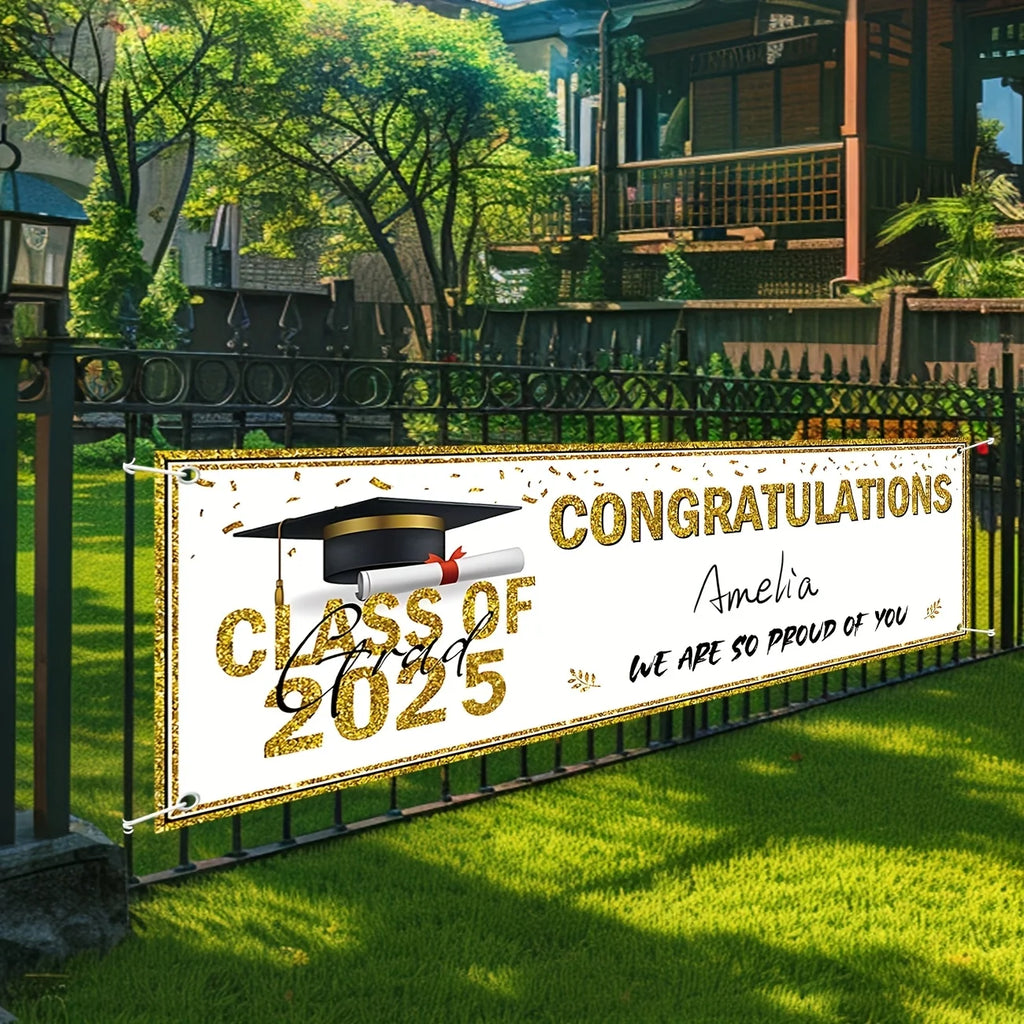 1pcs Graduation Decorats Congratulations Graduate Banner Class of 2025 Personalized Banner Yard Sign You Can DIY Your Name Gifts