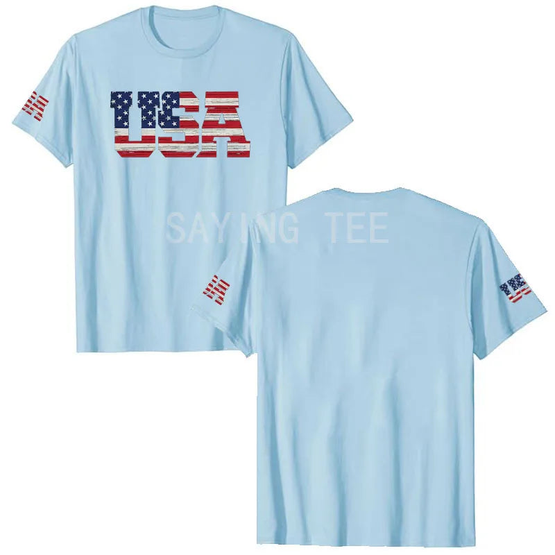 American Flag T-Shirt Men July 4th Patriotic USA Stars and Stripes Tee Defend The Police Sayings Graphic Tee Tops Men Clothing