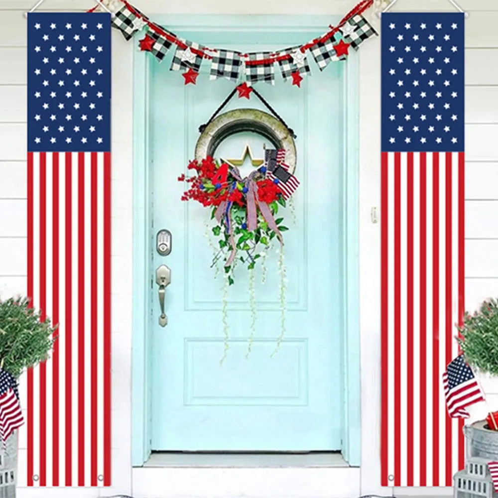 Fourth of July Outdoor Decorations - Hang American flag banners Stars and Stripes porch signs - Patriotic Memorial Day