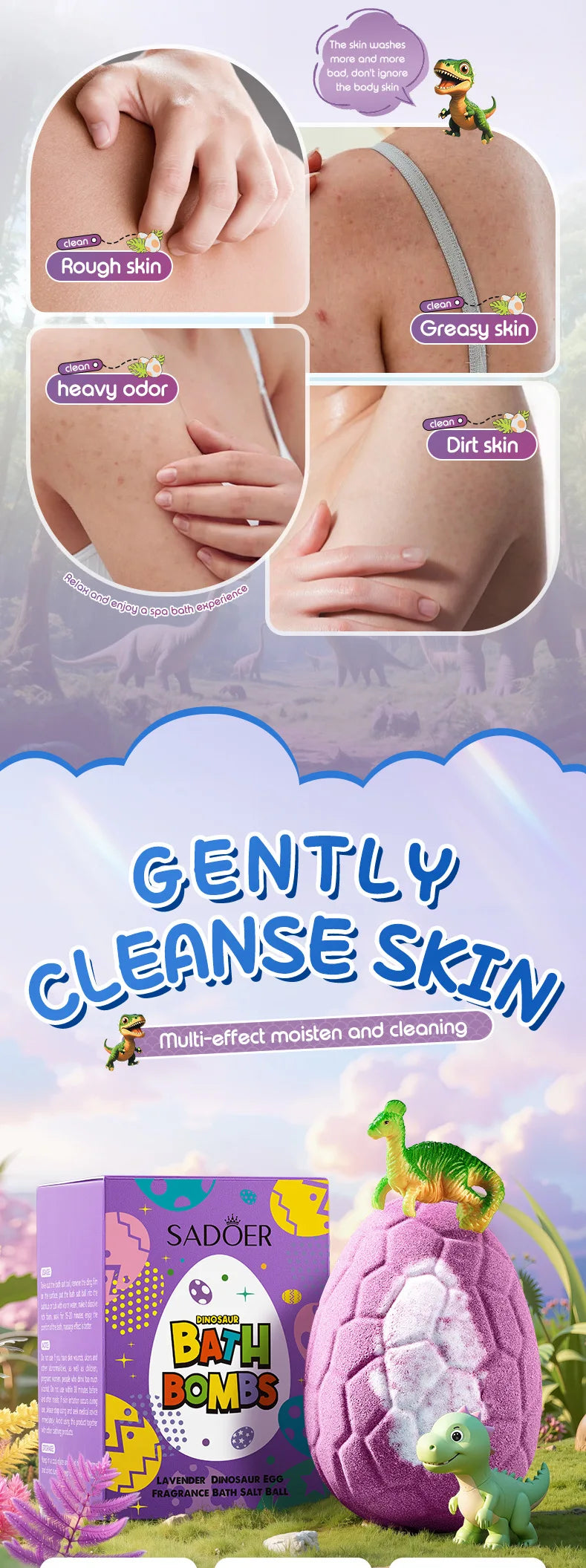 100gx6pcs Dinosaur Egg Shaped Bath Bombs Fruit and Flower Scented Bubble Bath Moisturizing Bath Bombs Festival Gifts