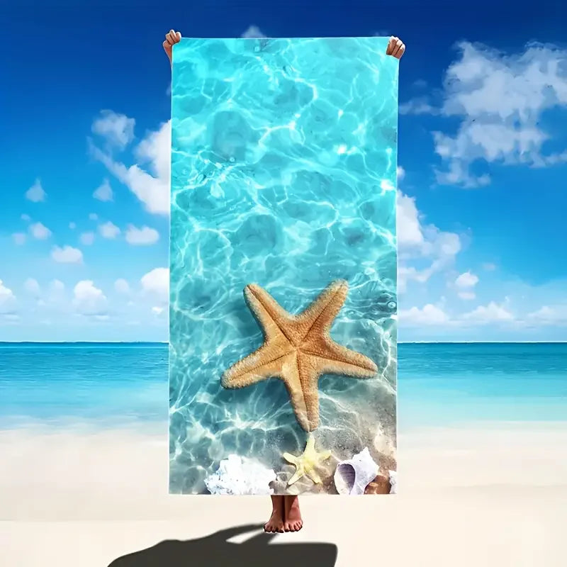 Beach Towel: Dive into Beach Life with a Starfish & Shell Design! Suitable for towels, bath towels, beach towels